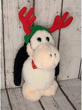 9" Vintage 1995 Opus N' Bill Penguin w/ Red Antlers Stuffed Animal Christmas
